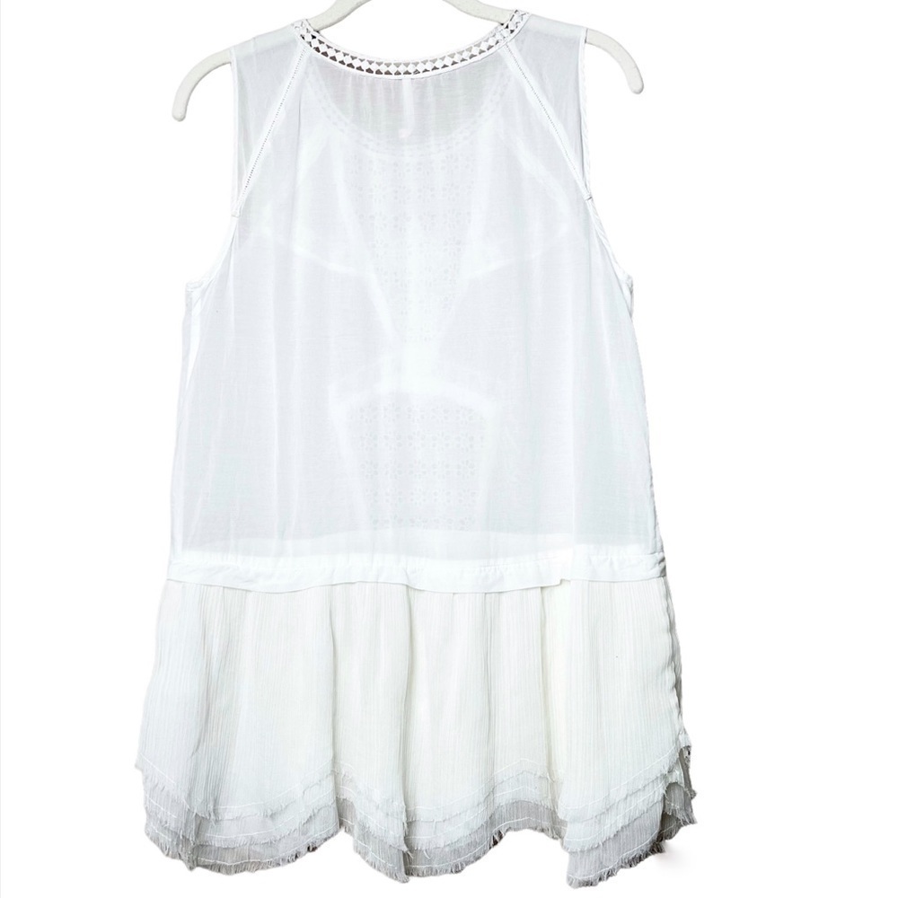 Free People eyelet lace sleeveless top‎ tunic blouse white ivory tiered boho - Picture 3 of 11
